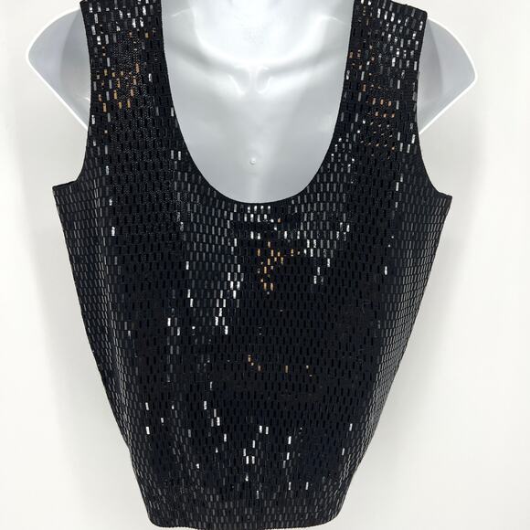 St. John Separates USA Black Bonded Sequins Classic Sleeveless Shell Size Small - Picture 2 of 8